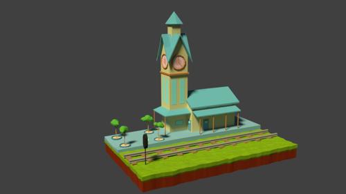 low poly small train station preview image